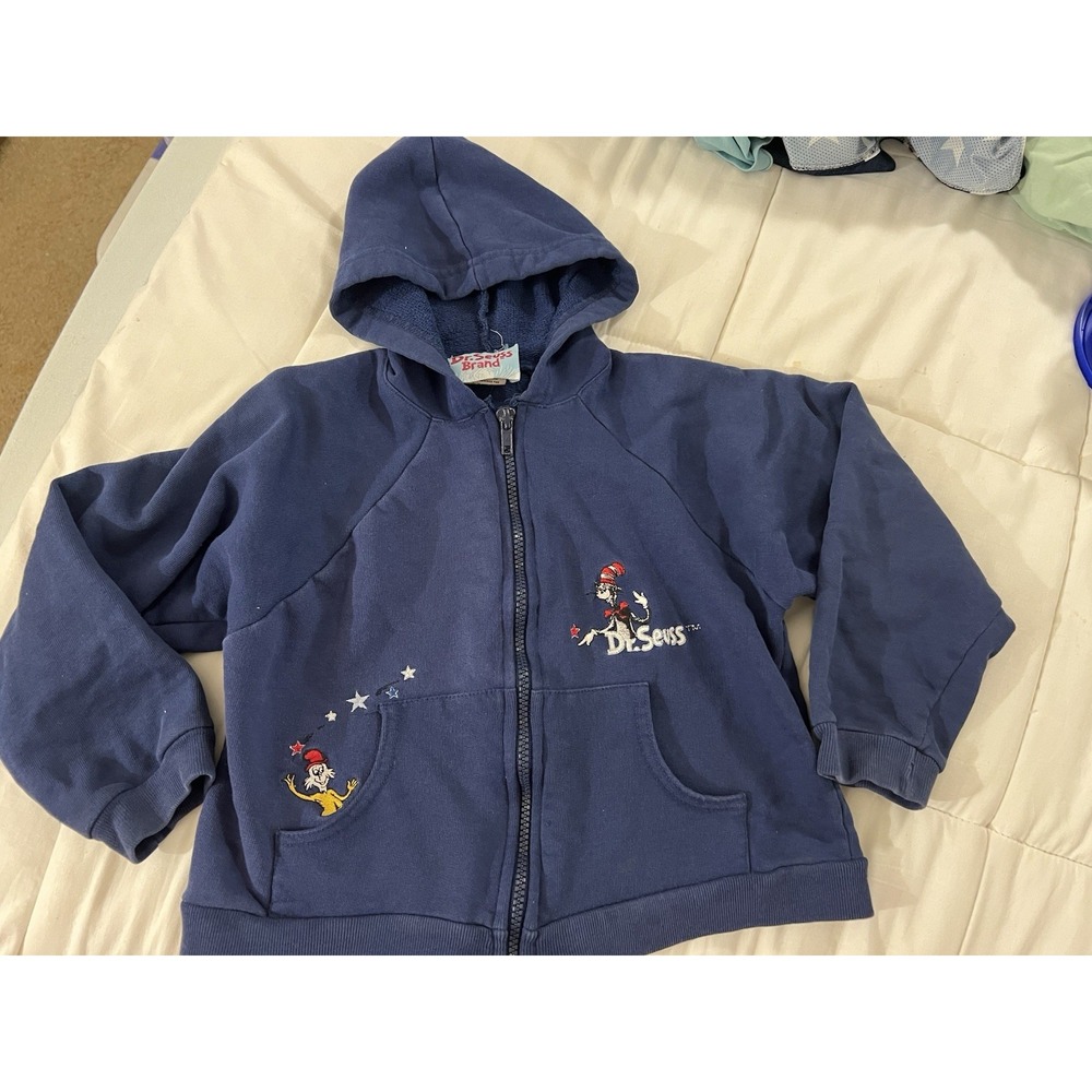 Vintage Y2K Blue Dr Seuss Zip‎ Up Hoodie Jacket Size 7/8